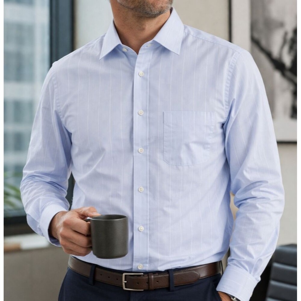 Enro Mens Dress Shirt 15.5  / 33  Combed Cotton Blend Blue Long Sleeve
